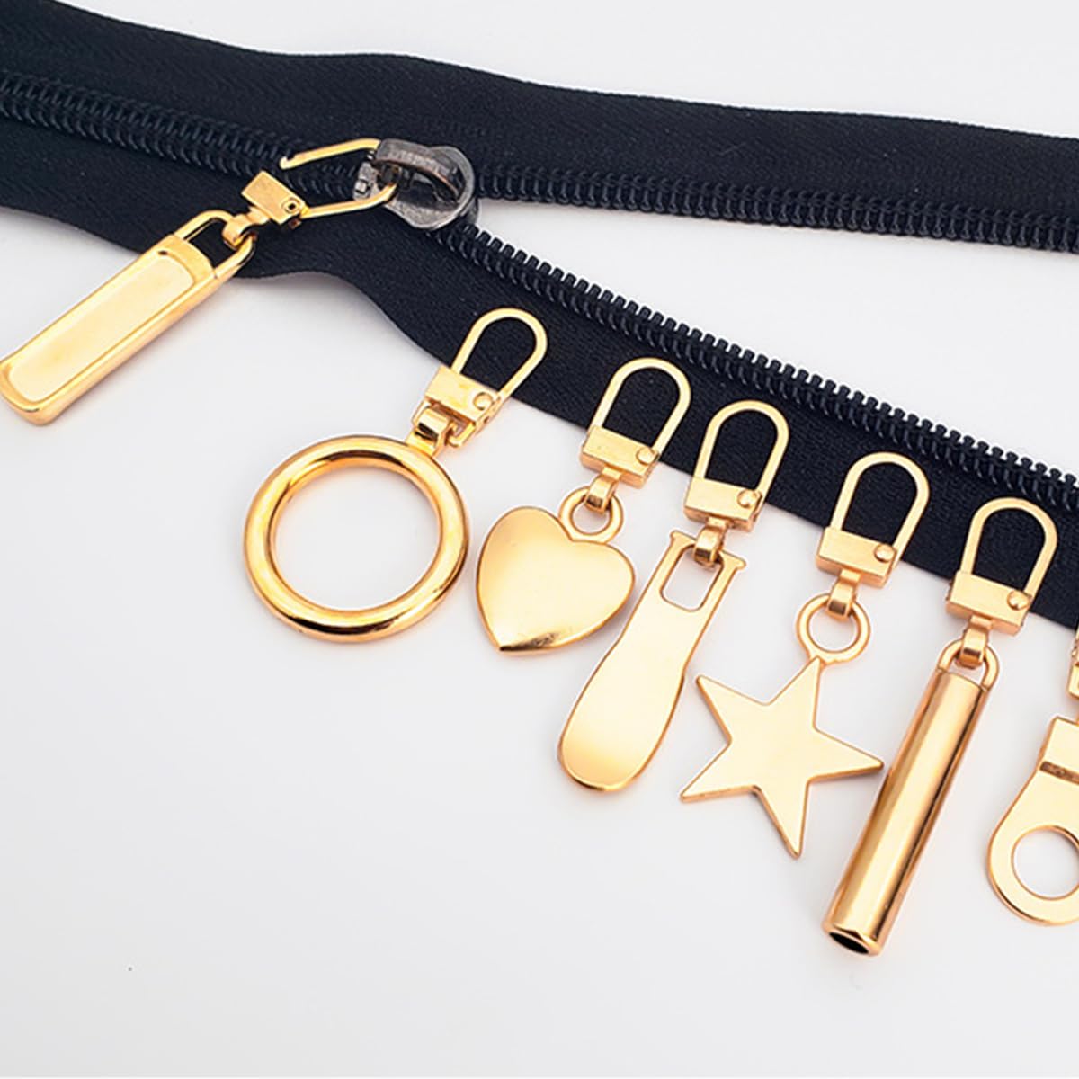 HASTHIP Metal Zipper Pull Replacement Set for Bags and Jackets with 9 Styles Gold Finish | 10pcs