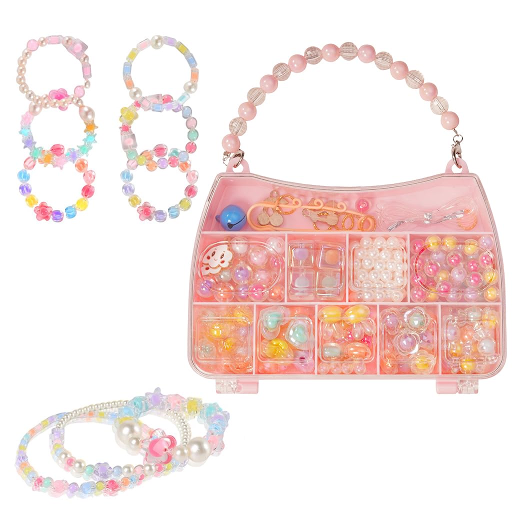 PATPAT Kids Jewelry Making Gift Set for DIY Bracelet and Necklace Crafting with 211 pcs Beads Kit | Handbag Case for Creative Play