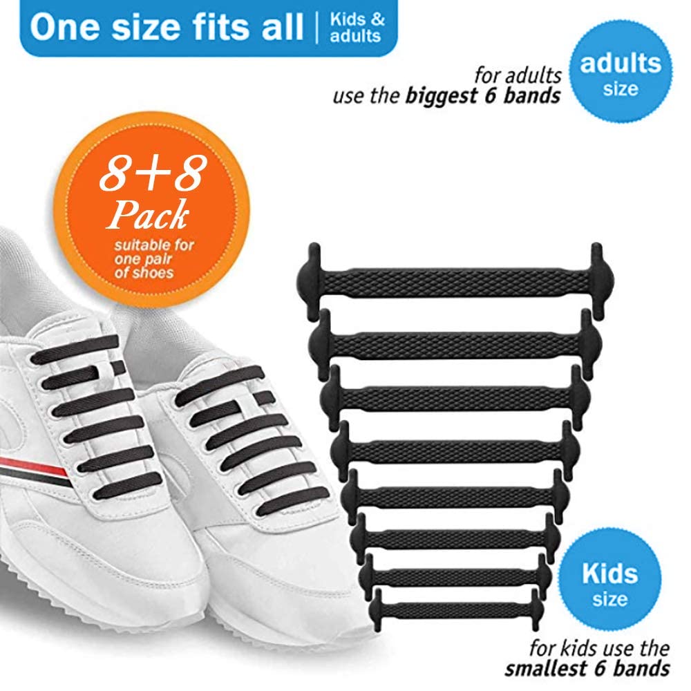 GUSTAVE No Tie Laces for Adults featuring Elastic Lock Silicone Design | Waterproof Black