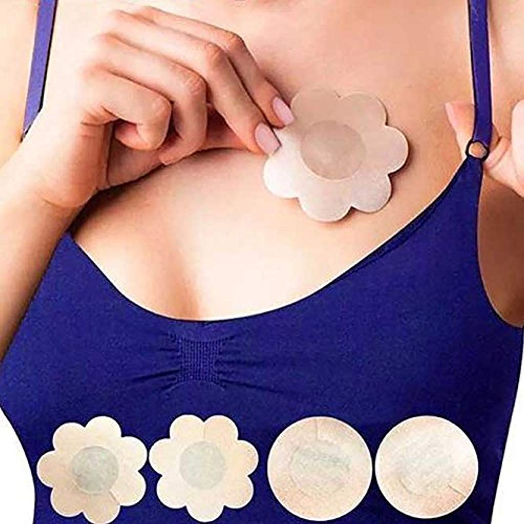 Venzina Self Adhesive Nipple Petals for Women with 7 cm Flower Design and Soft Jacquard Polyester | 5 Pairs Skin Colored One Time Use