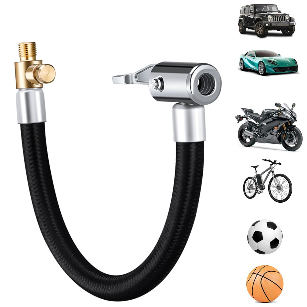 STHIRA Tyre Inflator Extension Hose for Car and Bike with Deflation Valve | 9.8 in Rubber Quick Connect Adapter