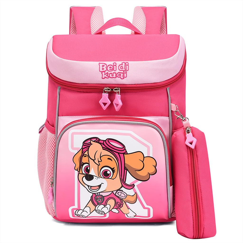 PALAY® School Backpack Paw Patrol Schoolgirls Backpack with Pencil Pouch Travel Backpack Pink Sky Cartoon Print Book Bag Gift for Girls School Gift for Kids 5-8 Years Old