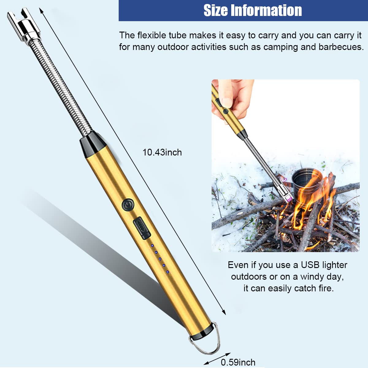 Supvox USB Rechargeable Electric Gas Lighter for Kitchen and Candles featuring 360° Flexible Neck | Gold