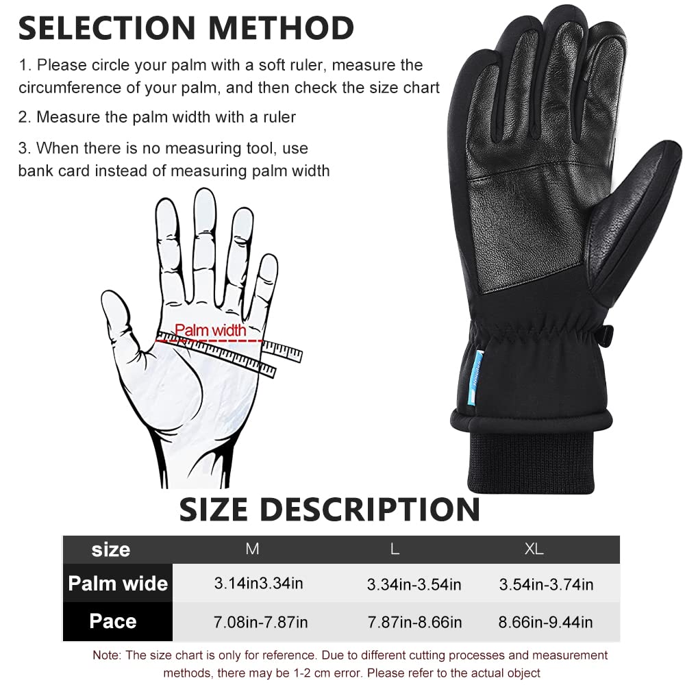 GUSTAVE Winter Gloves for Skiing and Riding with Anti Slip PU Palm and Touchscreen Tips | 12cm Palm Width