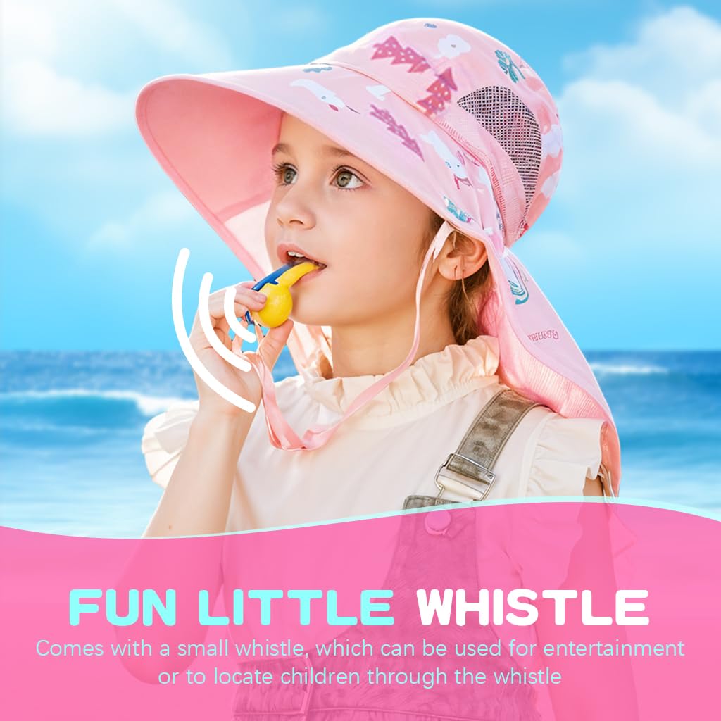 SNOWIE SOFT Wide Brim Sun Hat for Kids Girls with UPF 50+ Neck Flap and Whistle | Adjustable Chin Strap for 46–56 cm Head Size