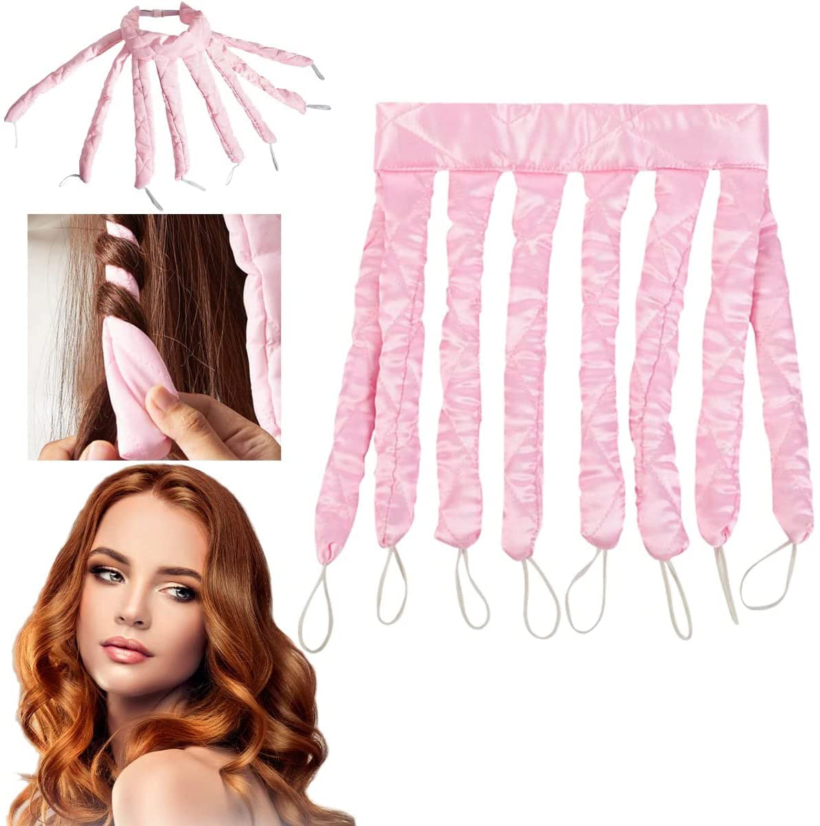 HASTHIP Heatless Hair Curler for Overnight Voluminous Curls with 8 Sticks 50 cm Silk Cotton Ribbon