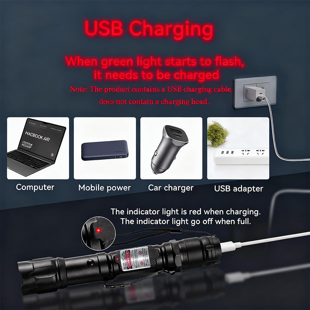 Climberty Red Laser Pointer for Stargazing with 10000m Beam and 8 Pattern Cap | USB Rechargeable Aluminum Tool