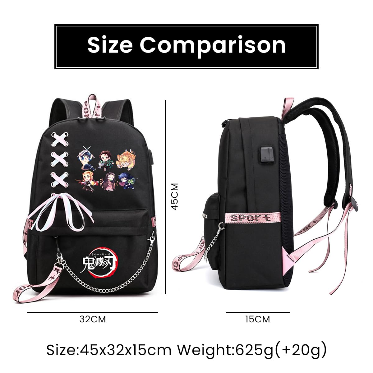 PALAY Anime Backpack for School and Travel with USB Charging Port 14 in Laptop Fit | Black