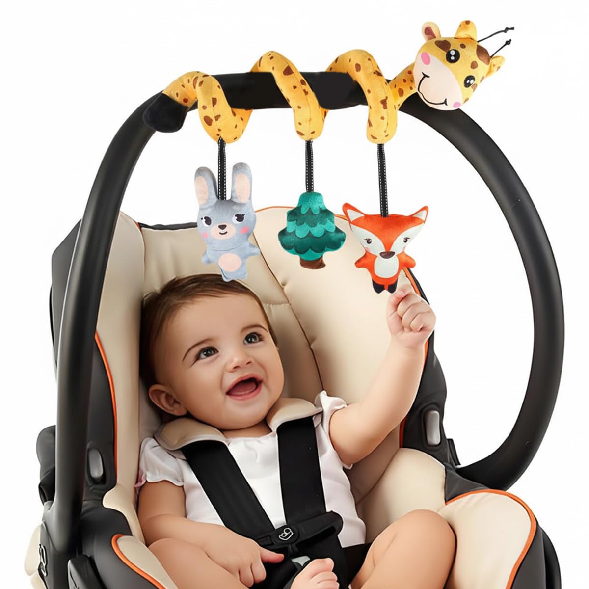 SNOWIE SOFT Giraffe Stroller Toy for Baby with Spiral Attachment and Plush Fabric | Sensory Play for 6 to 12 Months