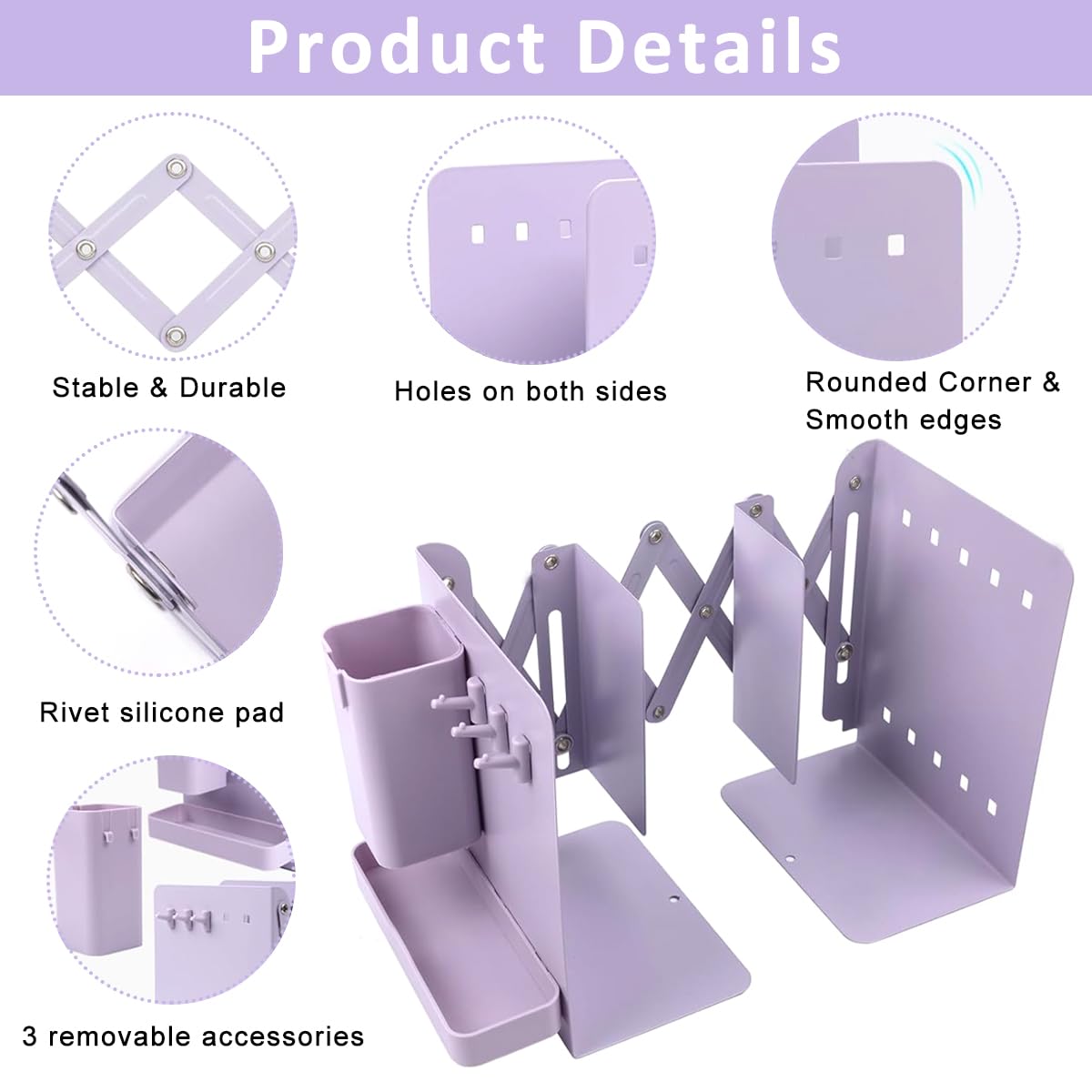 Climberty Desktop Bookshelf for Office and School with Retractable Book Holder and Metal Pen Organizer