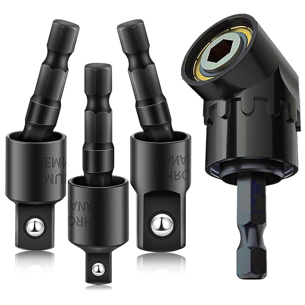 Serplex® 4Pcs Angled Drill Adaptor, Impact Drill Bit Extension, 360° Rotatable 1/4 3/8 1/2