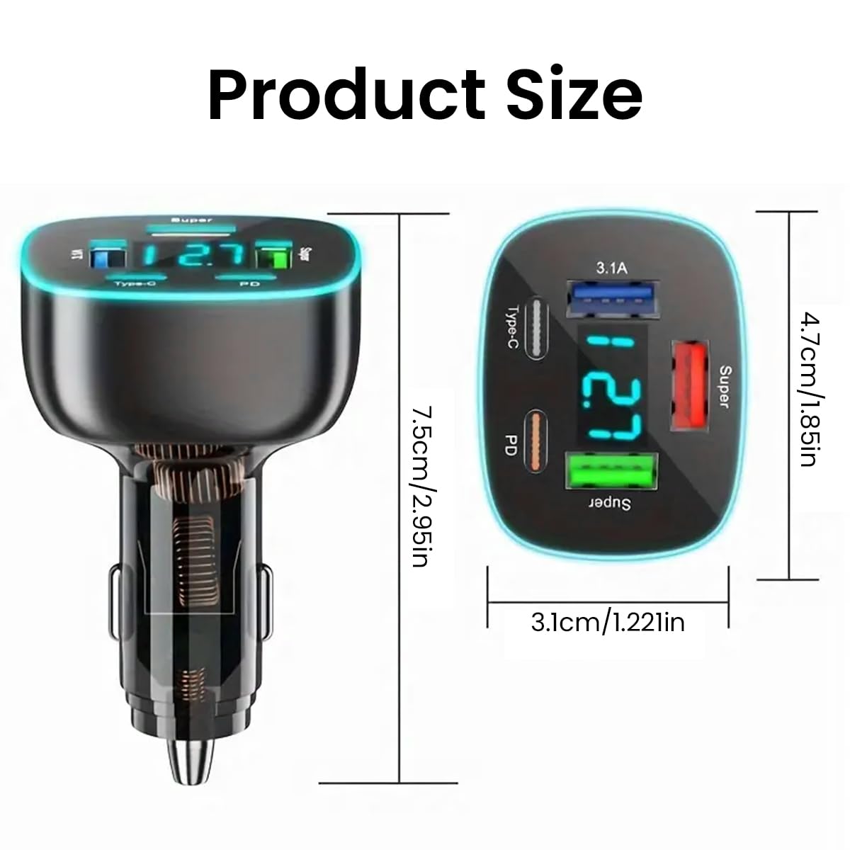 STHIRA® True 106W Car Charger, Universal 5-Port QC 3.0 Car Charge