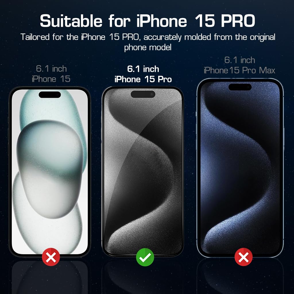 ZORBES Privacy Screen Protector Tempered Glass Screen Protector Matte for iPhone 15 Pro 6.1'' HD Anti-glare Screen Protector for iPhone 15 Pro 2Pcs