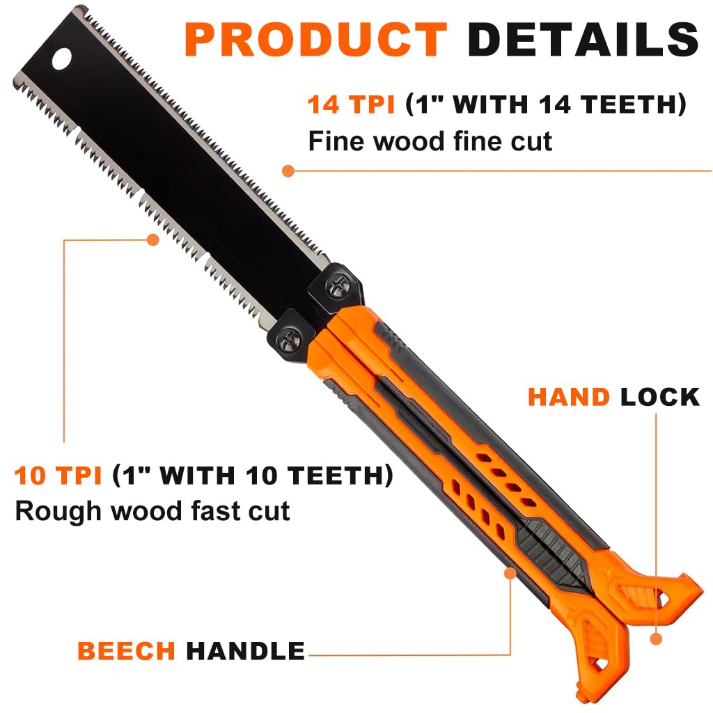 HASTHIP Hand Saw for Wood and PVC Crafts with 37cm SK5 Double Sided Blade | Folding Handle