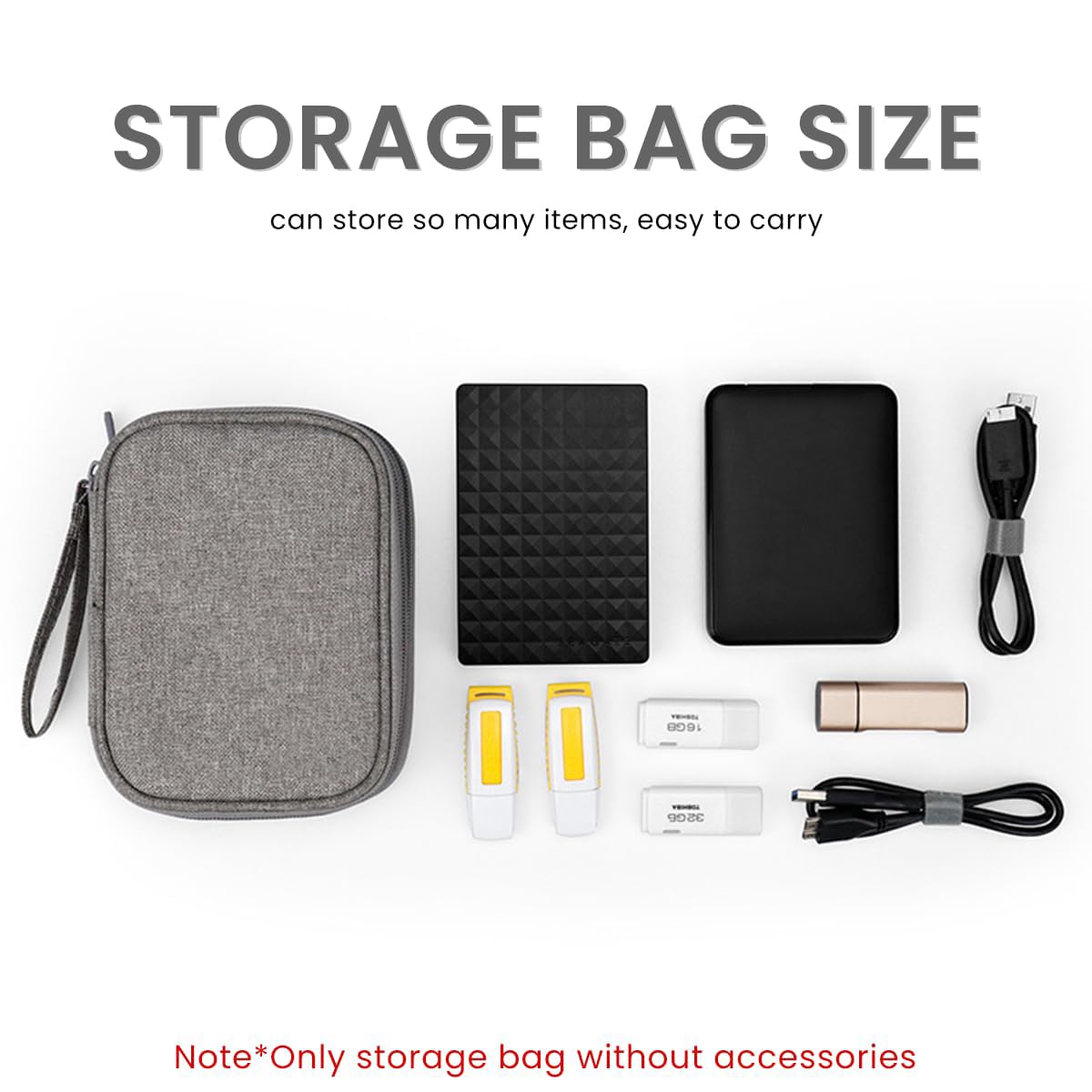 ZORBES Carrying Case for 2.5 Inch SSD Hard Drive featuring Double Layer Oxford Cloth Design | Grey Travel Storage Bag