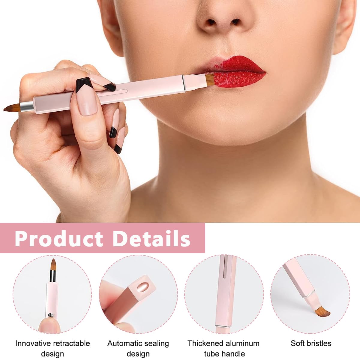 MAYCREATE Retractable Lip Brush for Lipstick with Double End Design and Cap | Pink Portable Makeup Tool
