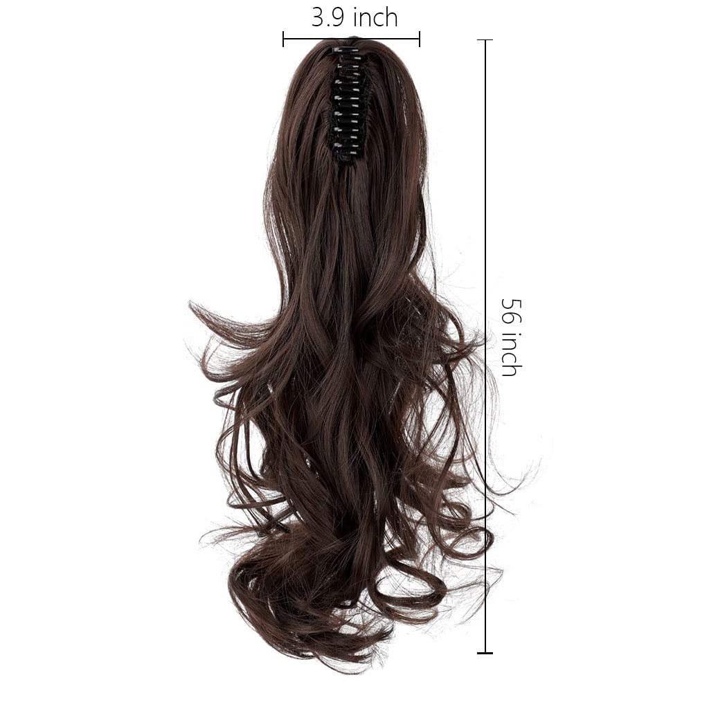 MAYCREATE Long Ponytail Hair Extension for Women with Clip Claw | 22 Inch Brown Synthetic Curly Hairpiece