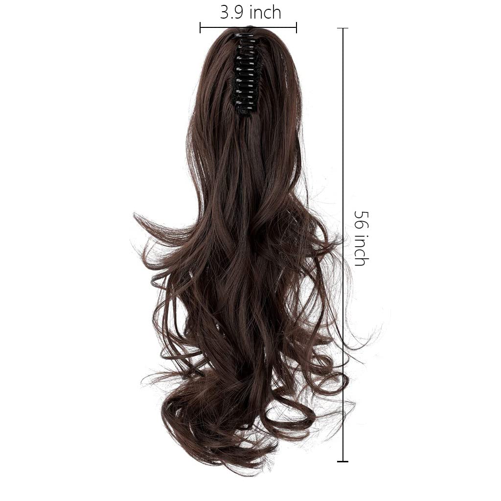 MAYCREATE® 22 Inch Long Ponytail Hair Extension for Women Brown Clip in Claw Curly Hair Extensions for Ponytail, One Piece Natural Looking Soft Synthetic Hairpieces