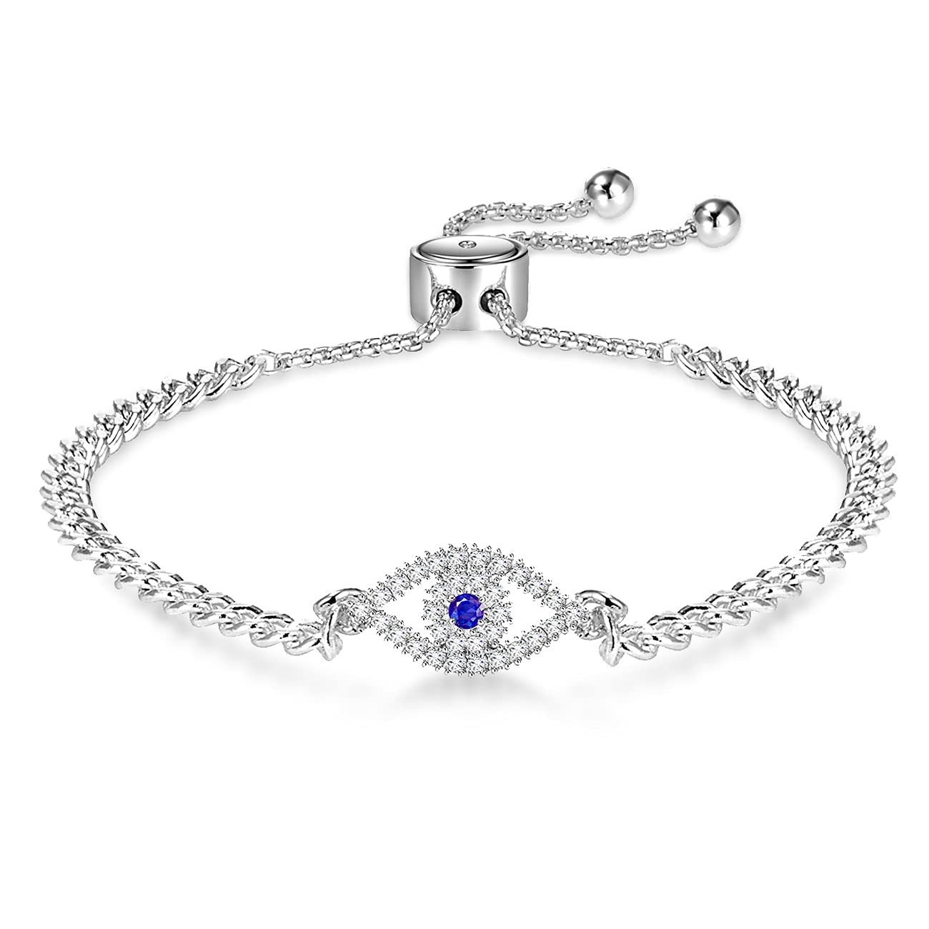 SANNIDHI Evil Eye Bracelet Silver Alloy Inlaid Rhinestone Bracelet Stylish Women Bracelet Adjustable Chain Bracelet Women Jewelry Gift