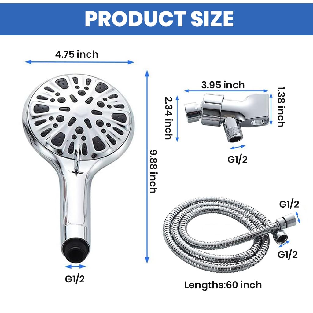 HASTHIP Hand Shower for Bathroom with 9 Spray Modes and 60 in Hose | Pressurized ABS Set