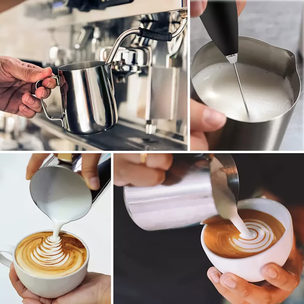 HASTHIP® 20oz Milk Frothing Pitcher with Scale Stainless Steel Espresso Milk Frothing Pitchers for Cappuccino Barista Steam Pitchers Milk Jug Cup with Decorating Pen Latte Art