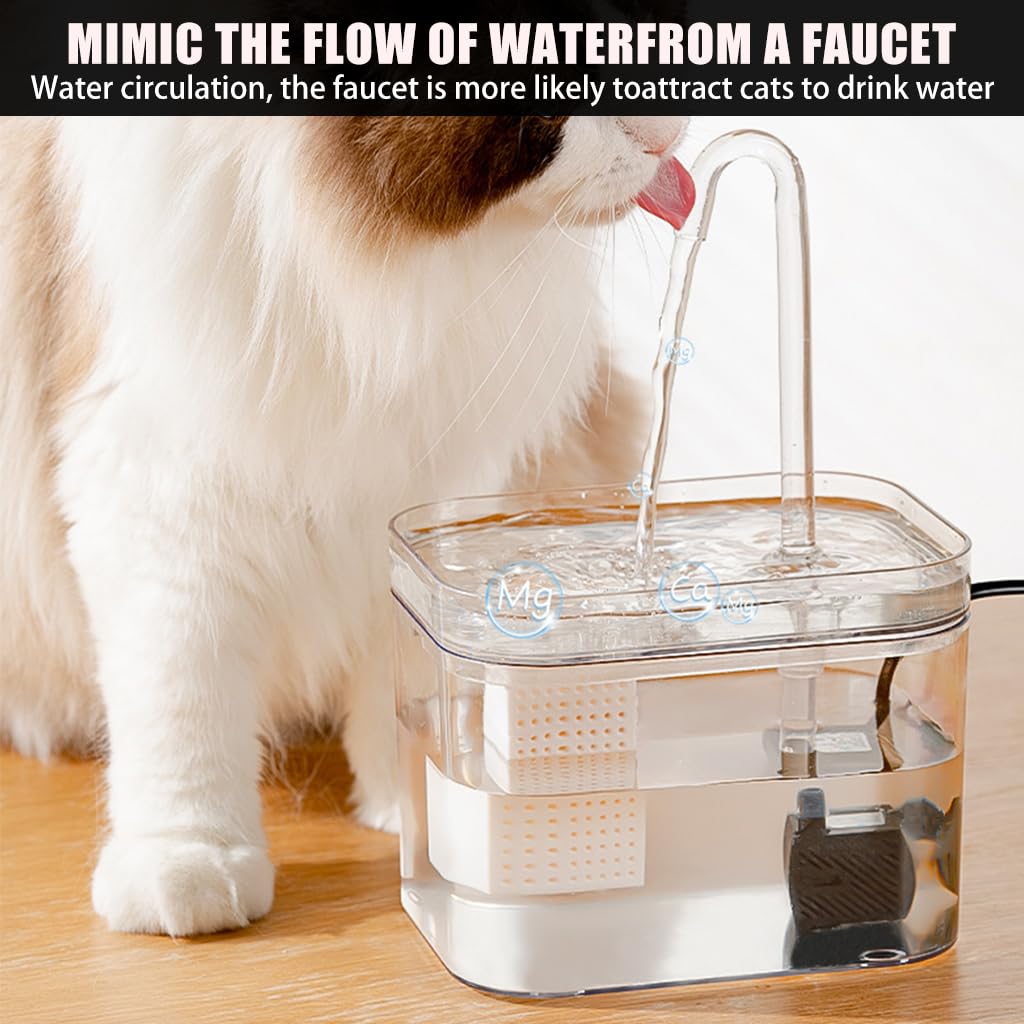 Qpets® 1.5L Cat Water Fountain for Cats, Dogs, Ultra Quiet Stylish Transparent Cat Drinking Fountain, Food Grade PET Automatic Pet Water Fountain