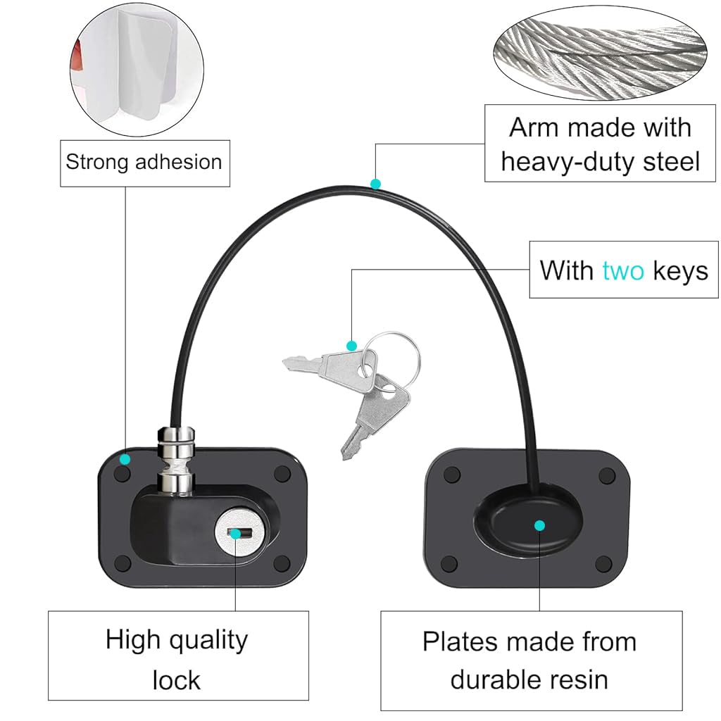 ZIBUYU® Safety Lock Child Proof Safety Lock Refrigerator Door Lock Drawer Lock with Keys Self Adhesive Safety Lock Door Lock Stainless Steel Chain Lock for Doo, Window