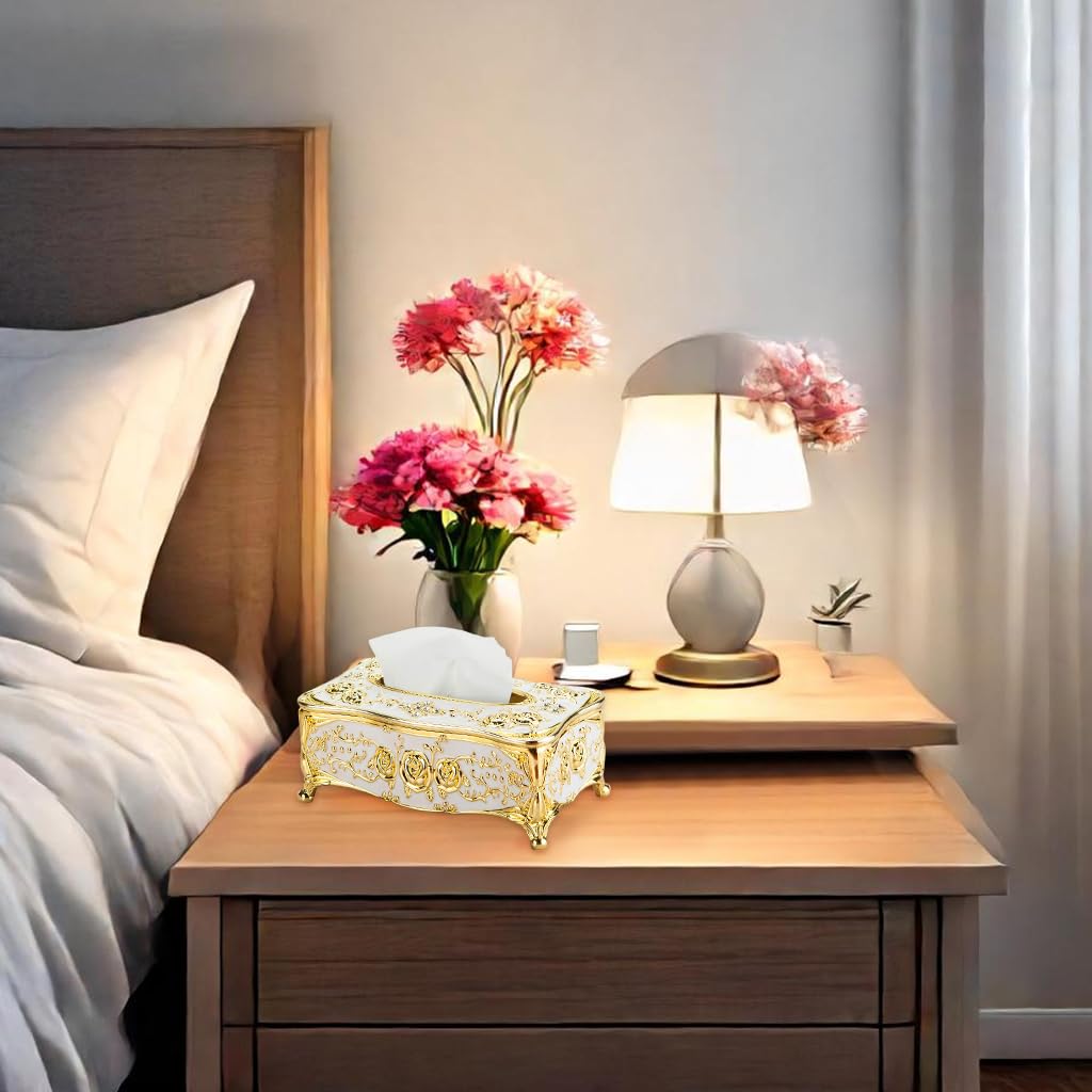 ZIBUYU Tissue Box Holder for Home and Office with Removable Design 23x13x9.5cm | Golden Rose Decor
