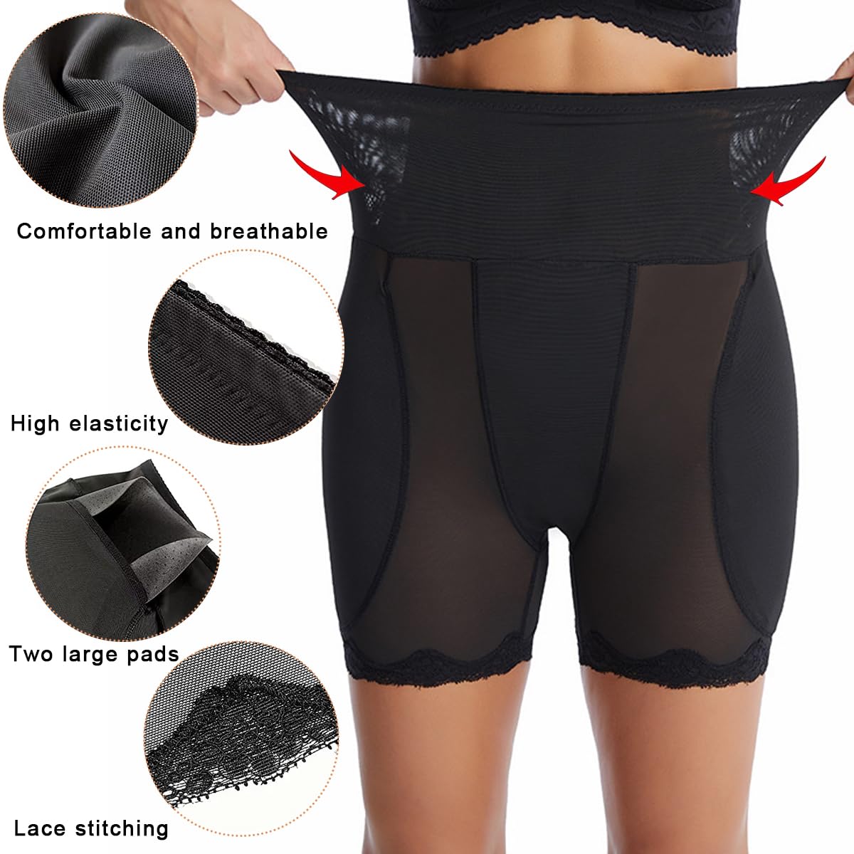 PALAY Hip Pads for Women with Dual Hip Inserts and Dacron Fabric | 3 PCS Black Shapewear