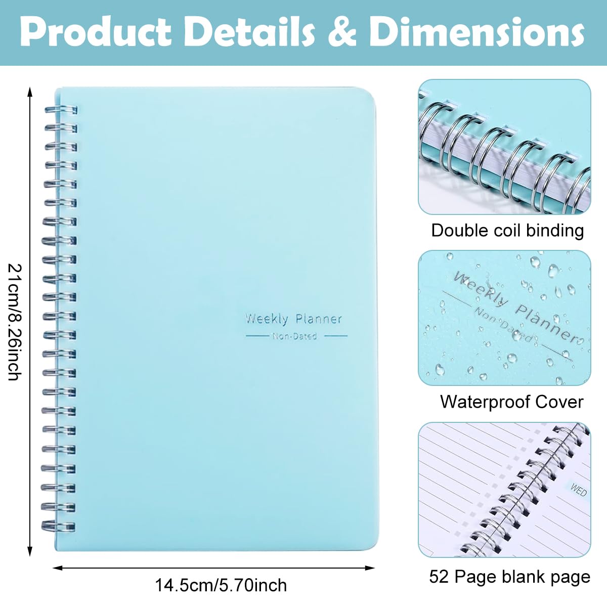 OFIFO Weekly Planner 2025 Diary with 52 Pages and Coil Binding Blue PP Cover | 3PCS