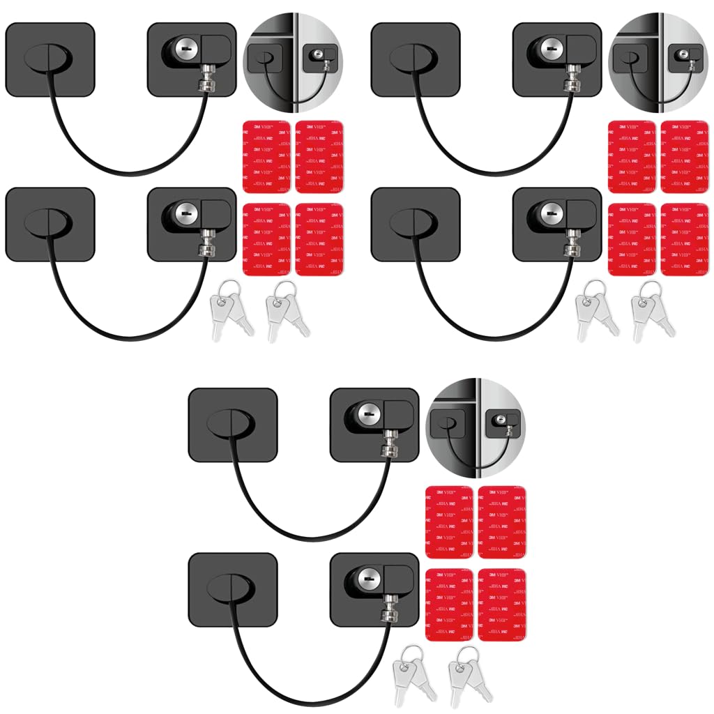 STHIRA Child Lock for Drawers and Refrigerator with Keyed Chain and Self Adhesive | 6PCS Black Stainless Steel Safety Device