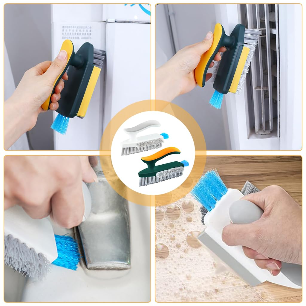 ZIBUYU® Gap Cleaning Brush 4 In 1 Wall Corner Cleaning Brush Ceramic Floor Cleaning Brush Utility Gap Cleaning Brush with Silicone Scraper Rubberized Handle Home Cleaning Brush for Kitchen Bathroom