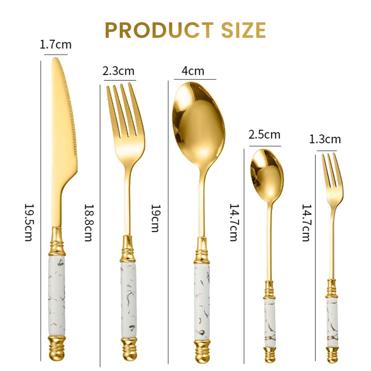 HASTHIP Cutlery Set for Dining with 5 Stainless Steel Pieces and White Ceramic Handles | Gift Ideal