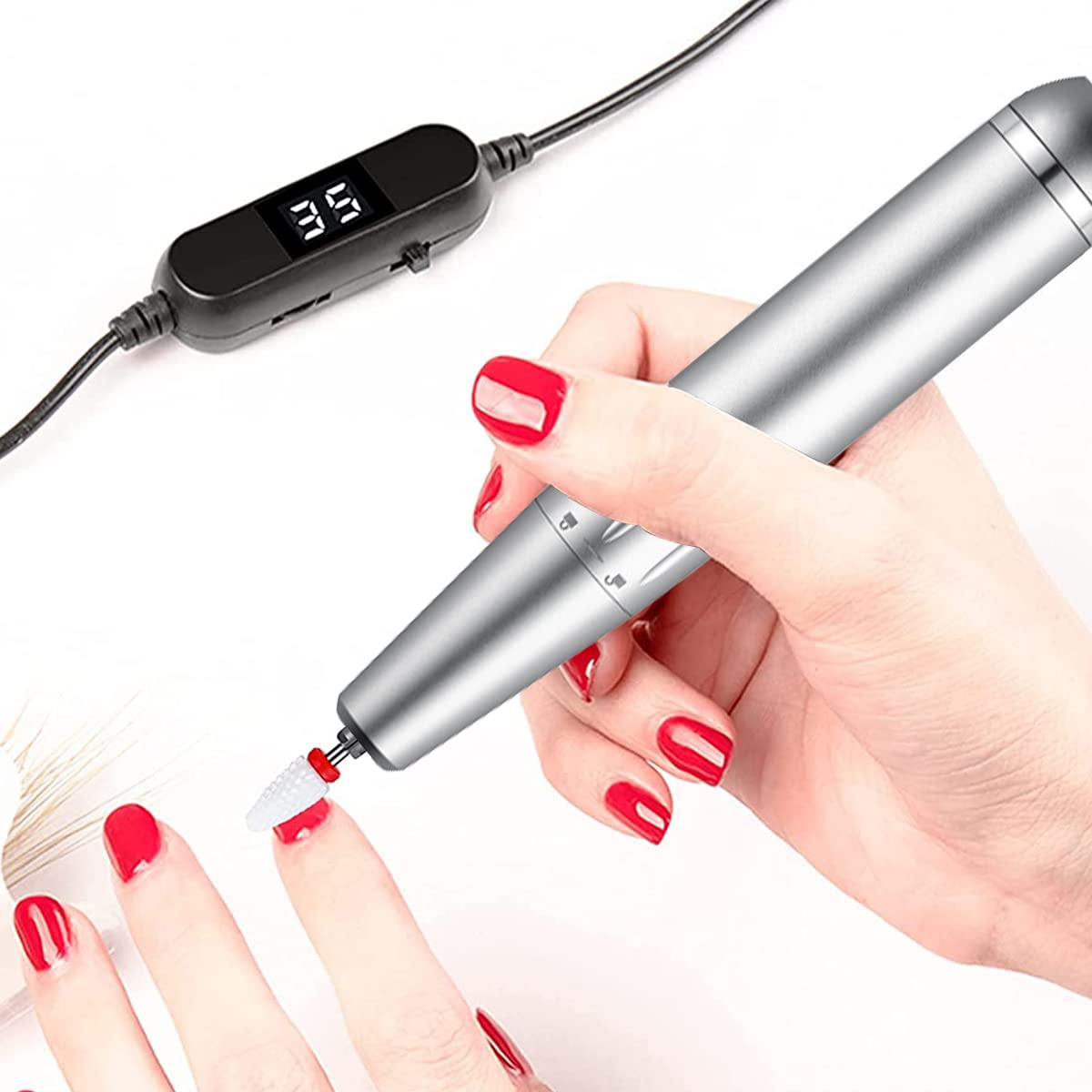 MAYCREATE Nail Drill Machine for Manicure & Pedicure featuring 30000rpm LCD Control | Portable USB Pen Design