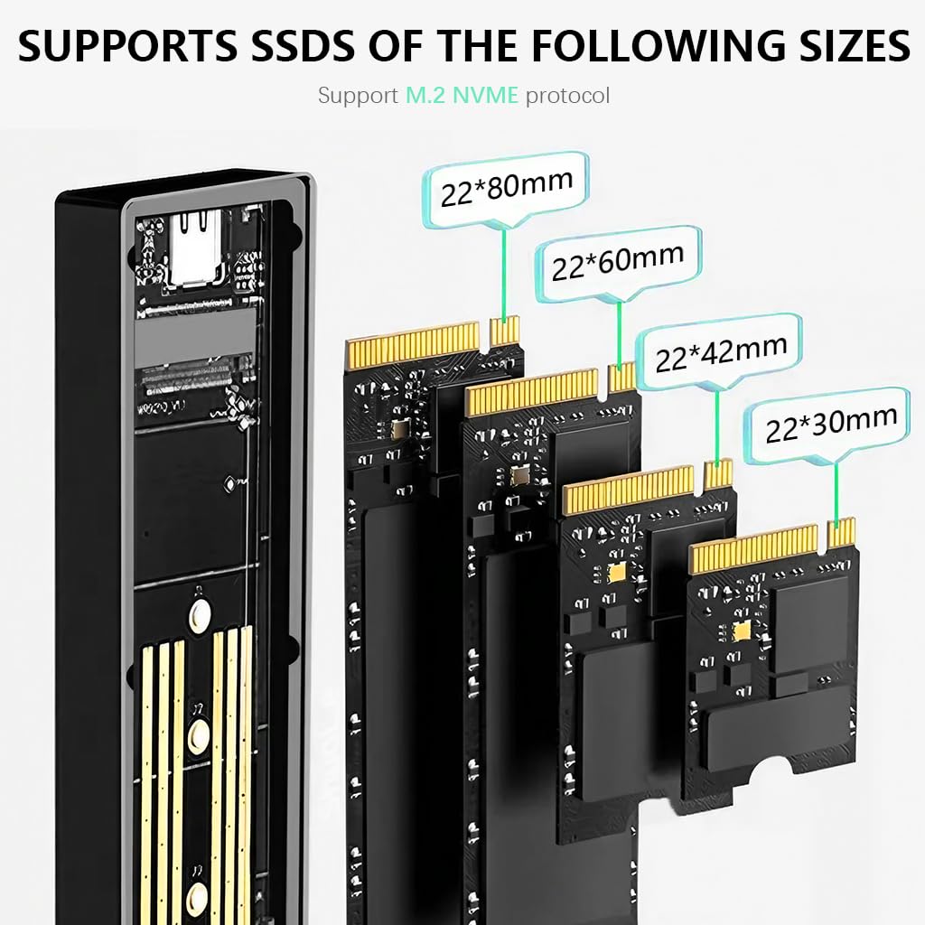 ZORBES® Aluminum M.2 Nvme SATA SSD Enclosure with LCD Display USB 3.2 Gen 2 10Gbps M.2 NVMe SSD Enclosure NVME PCI-E M-Key External SSD Enclosure Support UASP Trim for NVMe SATA SSD 2230/2242/2260/2280