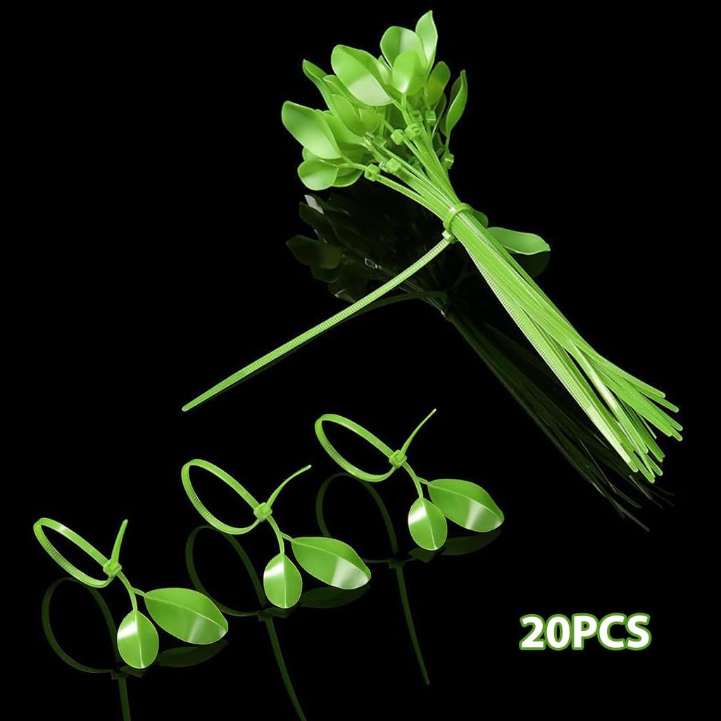 HASTHIP Plant Ties for Climbing Roses and Indoor Plants featuring 20pcs 20cm Nylon Clips with Leaf Charms