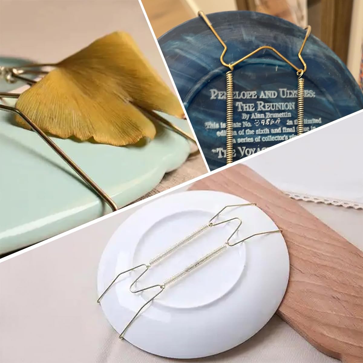 HASTHIP Spring Plate Hangers for Home Wall Decor featuring Secure Spring Mechanism and Golden Stainless Steel Fit 5.5 to 8 in Plates