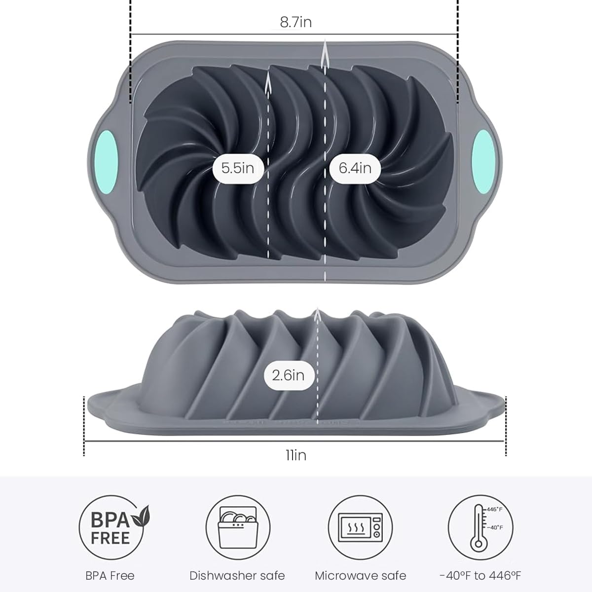 Supvox® Silicone Cake Mold with Ears, Non-Stick Food Grade Silicone Baking Mold, Heat Resistance Bread Loaf Pan, Meatloaf Pan with Metal Reinforced Frame for Cakes & Breads, 25.7x15x6.3cm