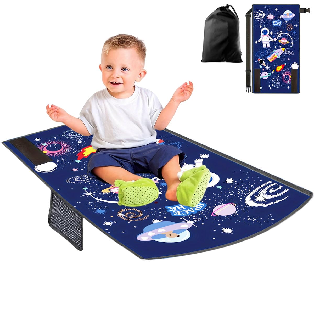 HASTHIP Portable Airplane Bed for Kids with Adjustable Strap Support 78×43cm Blue Universe | Travel Seat Extender for Toddlers