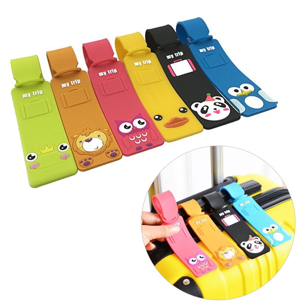 HASTHIP® Set of 6 Cute Animals Luggage Tags Colorful Silicone Travel Suitcase Bag Label-Patterned