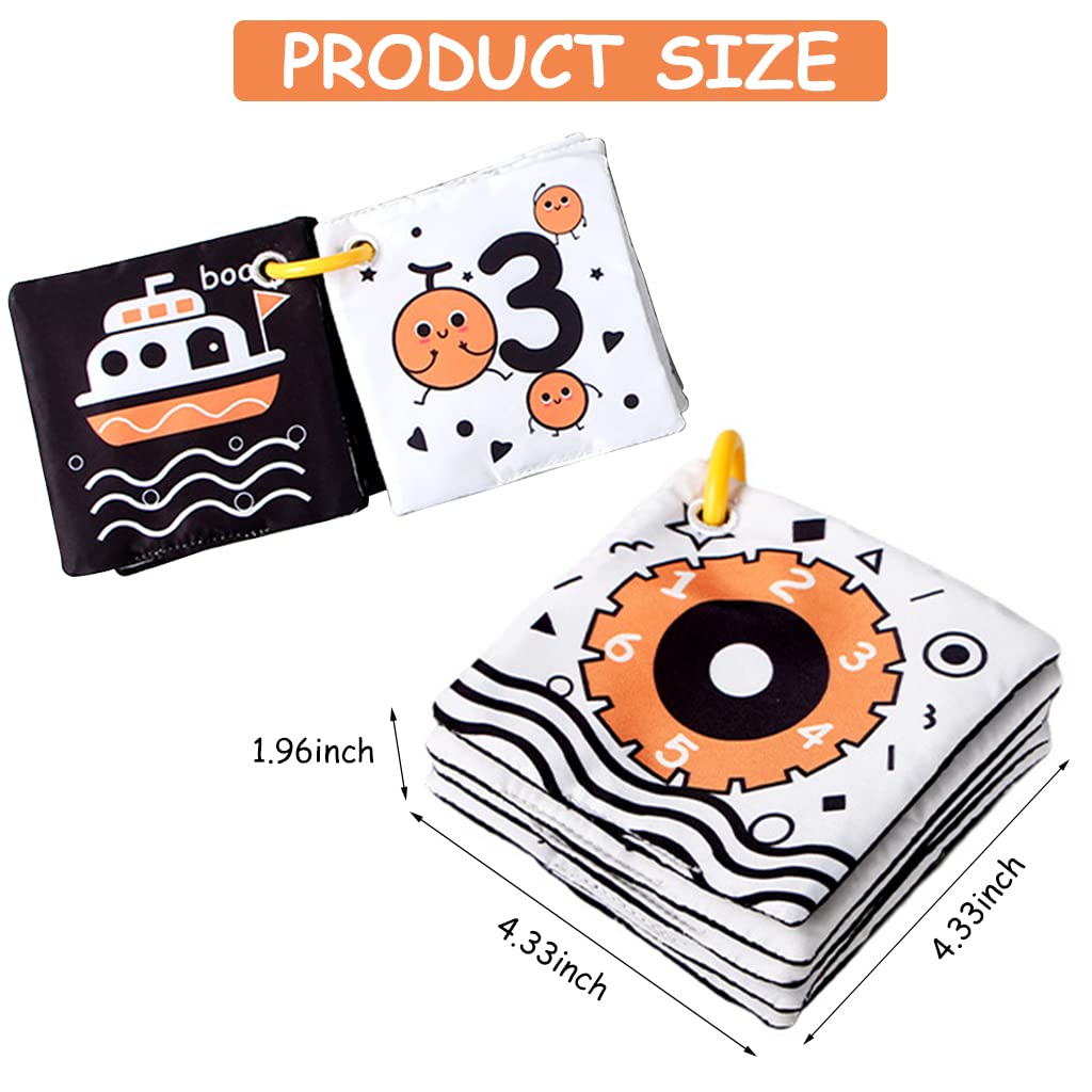 HASTHIP Baby Cloth Book for Tummy Time with 6 Double Sided Pages and Silicone Hoop | Black and White Visual Toy for 0–12 Month Infants