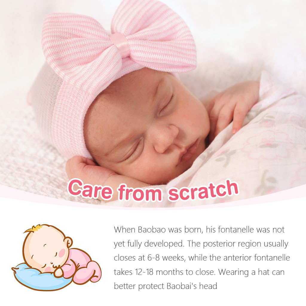 SNOWIE SOFT Baby Caps for Newborns featuring Bow Knot Design and Striped Cotton | 3pcs Gift Set