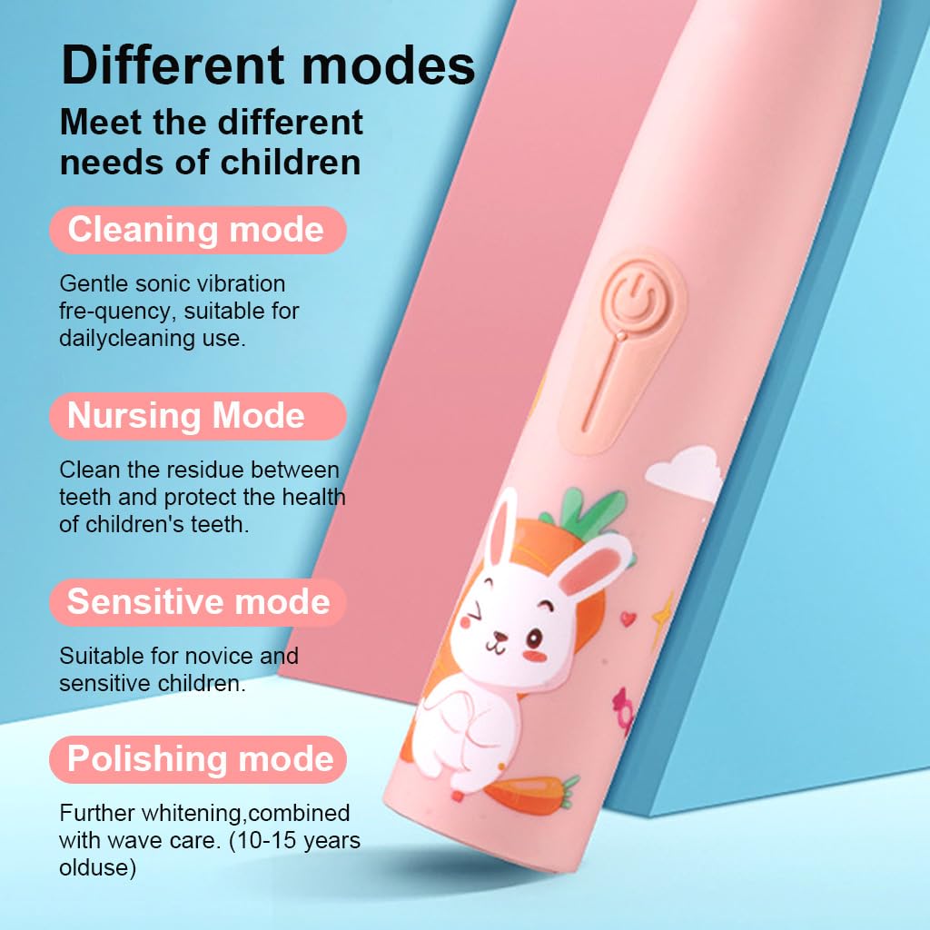 HANNEA® Sonic Electric Toothbrush for Kids with 5 Modes, 5 Soft Dupont Brush Heads, Smart Timing, One Button Control, USB Electric Toothbrush for Kids Cartoon Electric Toothbrush Gift for Kids Age 3+