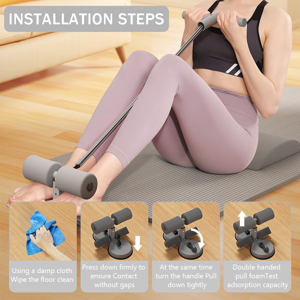 Proberos Sit Up Equipment for Home Gym with Dual Suction Cups and Adjustable Foot Holder | Grey