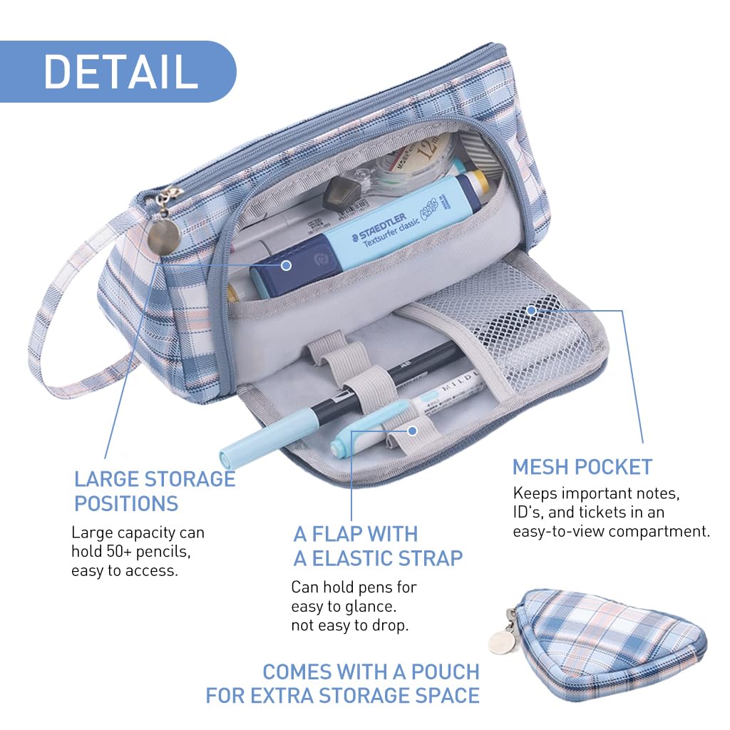 Climberty Pencil Case with Multi Interior Compartments and Handle in Blue | Schoolgirls Canvas Pouch