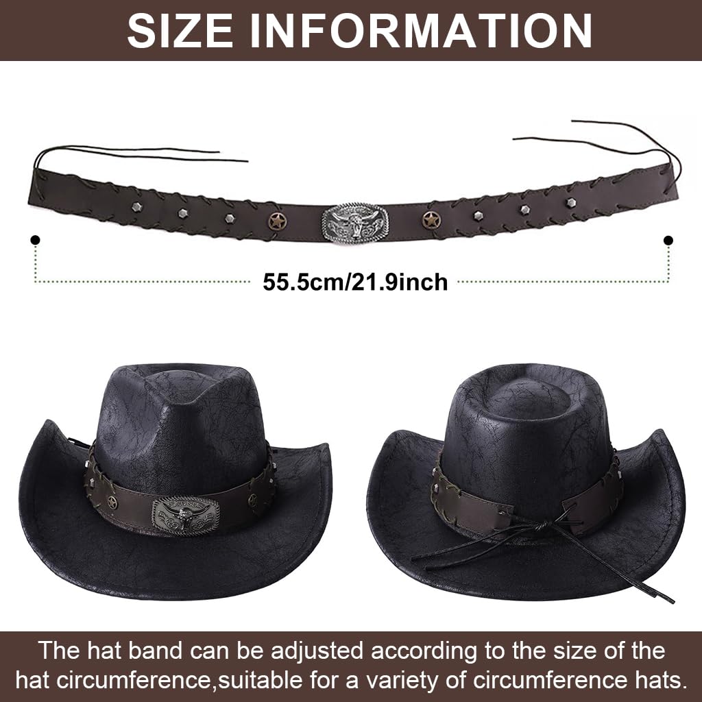 GUSTAVE Cowboy Hat Bands for Western and Cowgirl Hats featuring Bull Head Charm | Adjustable Leather Design
