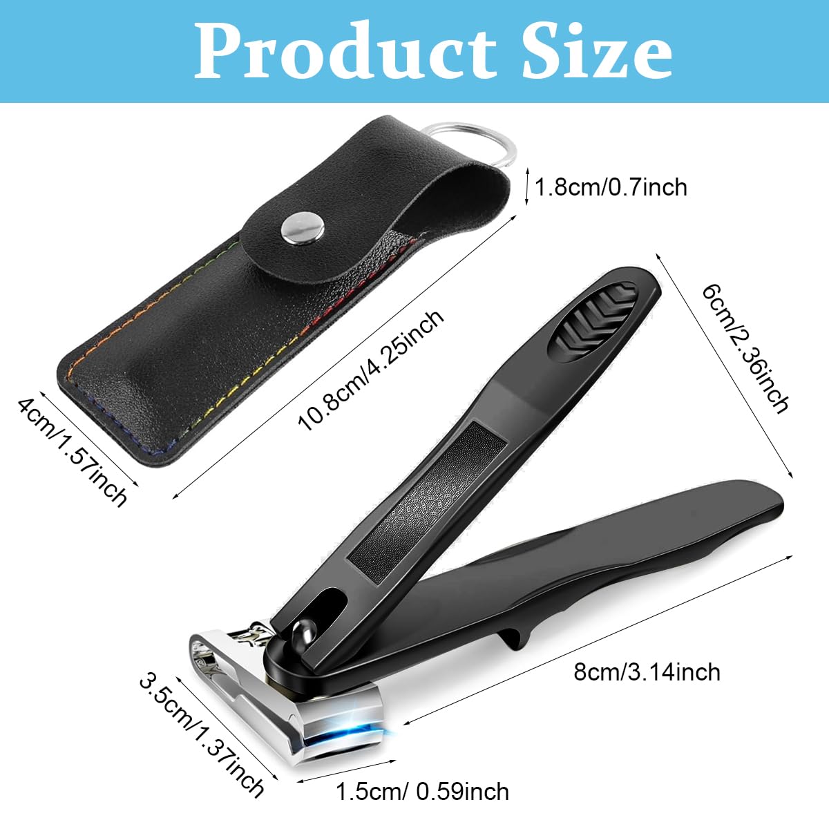 MAYCREATE Nail Clipper with 360° Rotatable Head and Long Handle Stainless Steel Cutter | Built in Nail File and PU Sleeve