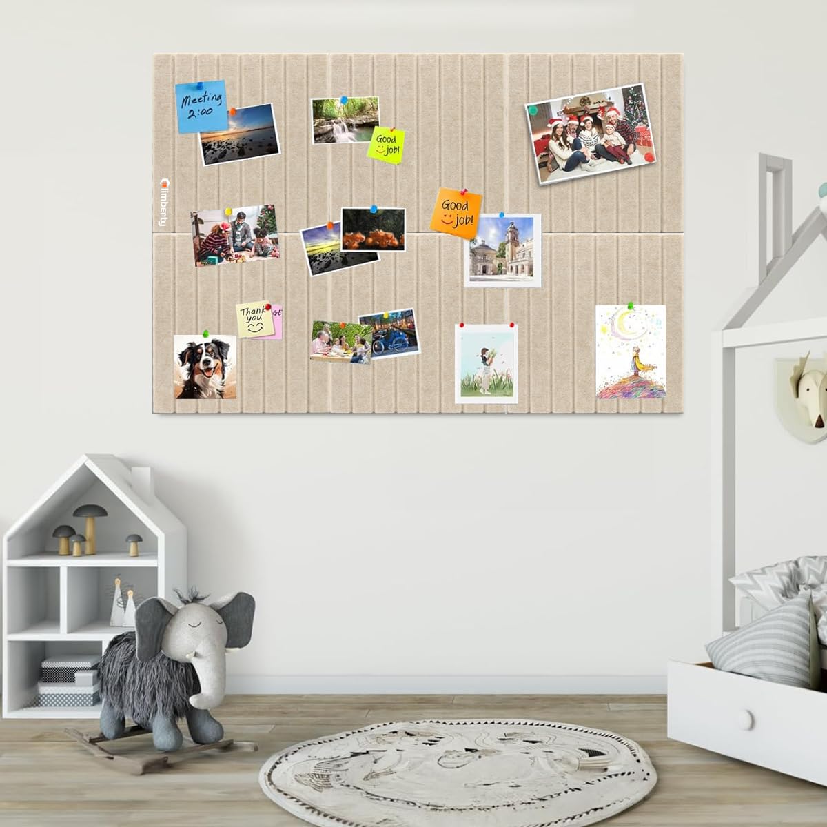 Climberty Felt Board Bulletin Board for Home or Office with 6 Panels and 50 Pushpins | Beige 30x30 cm Self‑Adhesive Wall Organizer