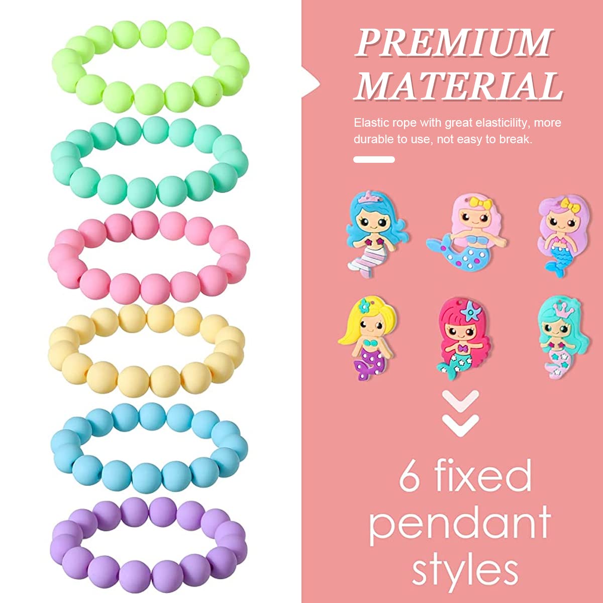 Venzina Beads Bracelet Set for Girls with 6 Candy Colors and Mermaid Charms | Friendship Gift