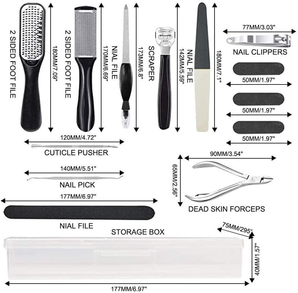 MAYCREATE® 15 in 1 Foot File Set, Pedicure Tools For Feet Stainless Steel Portable Scraper Pedicure Rasp, Foot Care Tool Dead Hard Skin Callus Remover,